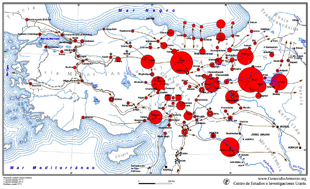 Mapa de rutas de deportaciones - Genocidio Armenio